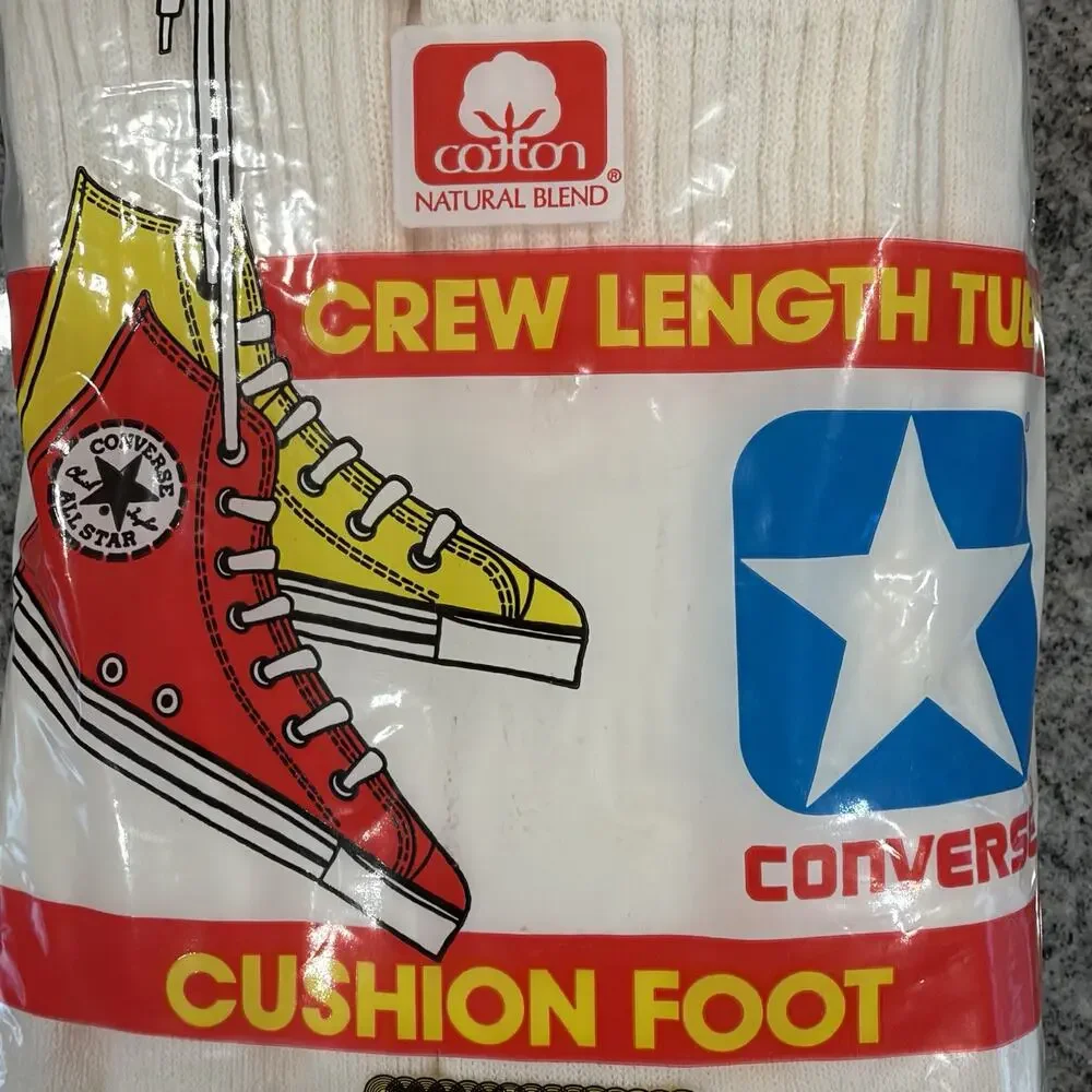 VINTAGE- Converse Chuck Taylor All Star Crew/Tube Socks- 6 PAIR PAK- White 10-13